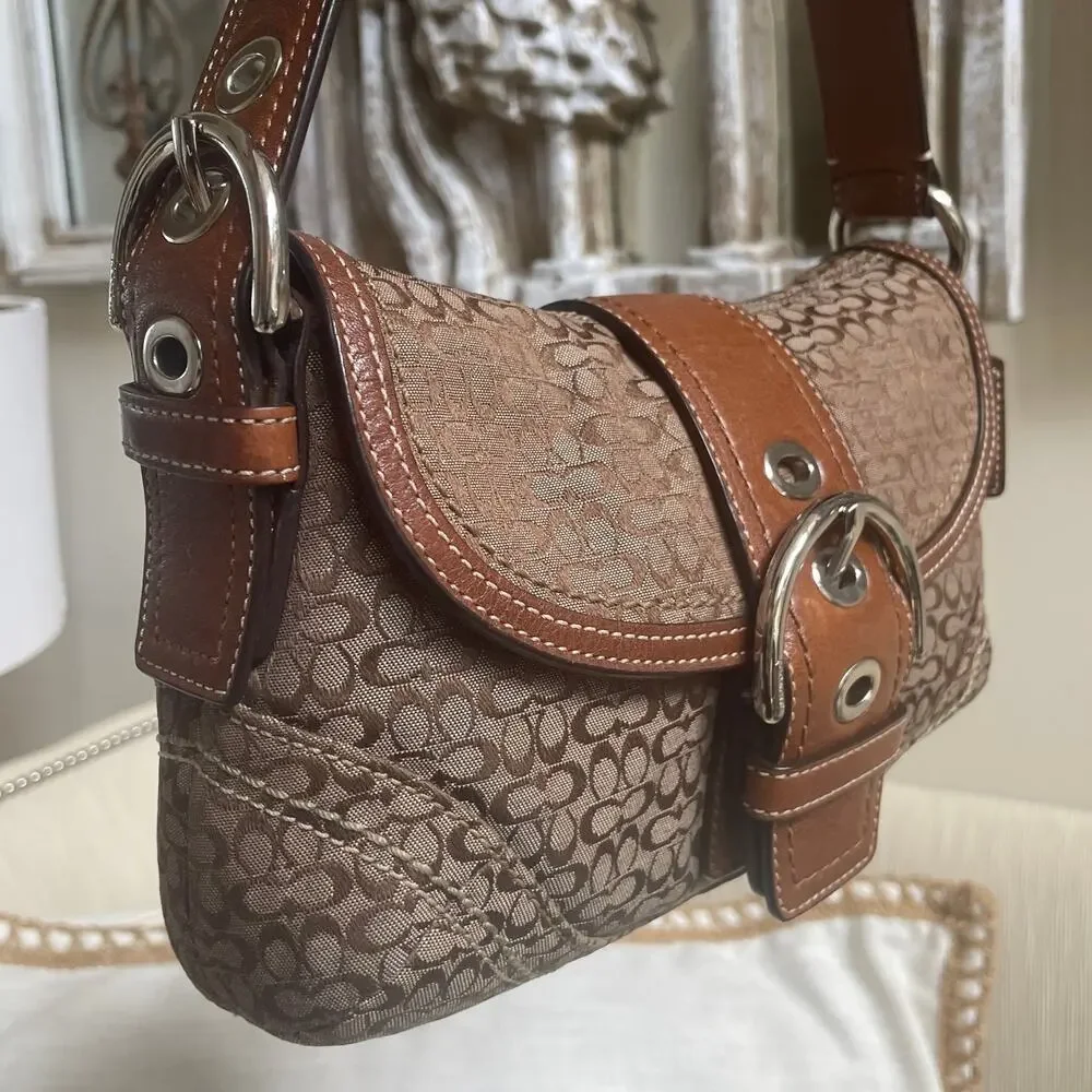 Rare Coach Soho Mini Brown Signature Flap Bag | 12303 Jacquard & Leather Y2K